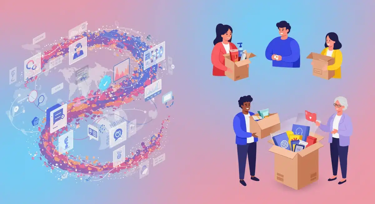 AI-driven personalization for subscription boxes, showing data processing and customized product recommendations.