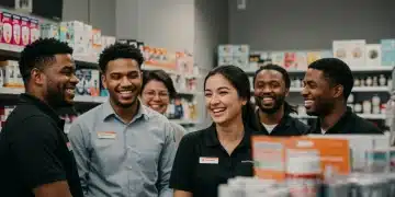 Happy diverse retail team smiling in a modern store setting