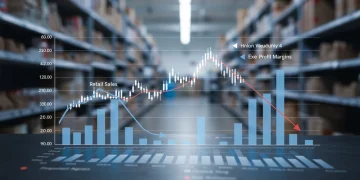 Inflationary Pressures: Q1 2025 CPI Impact on US Retail Margins Digital chart showing rising inflation impacting declining retail margins