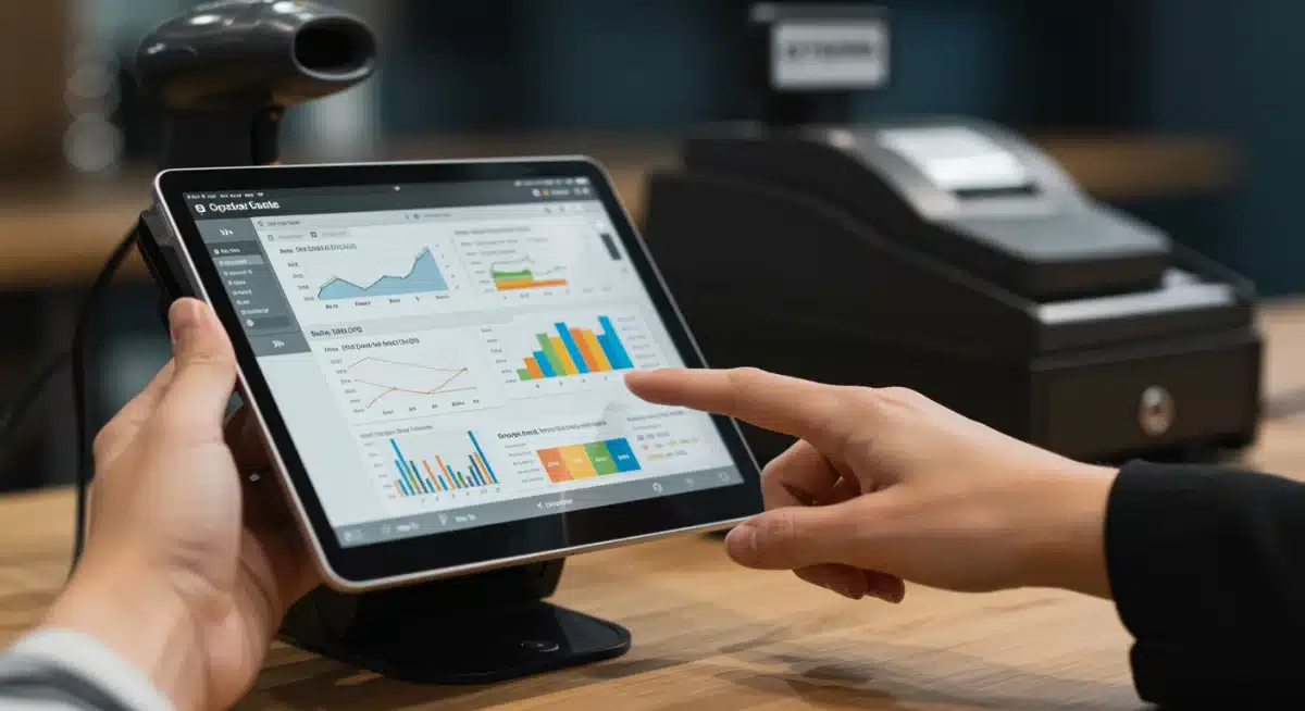 Modern POS terminal displaying inventory and sales data