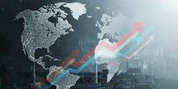 Nearshoring in US: 7% Sourcing Shift by 2025 Digital illustration of supply chain nearshoring pointing to the US