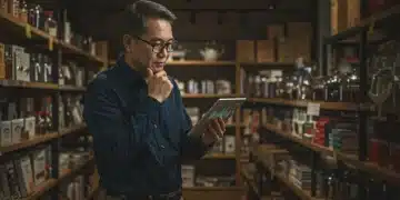 Small retail owner analyzing cash flow on tablet