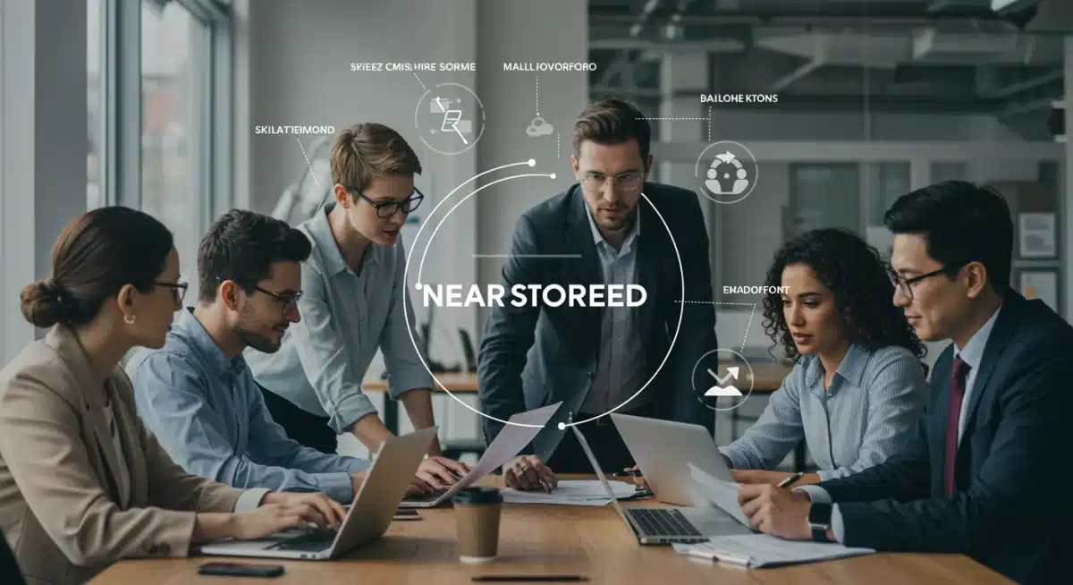 Professionals collaborating in a modern office supporting nearshore operations