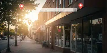 Local SEO for Small Retailers: Boost Online Visibility 30% by 2025 Small retail store on a bustling street with digital local SEO overlays