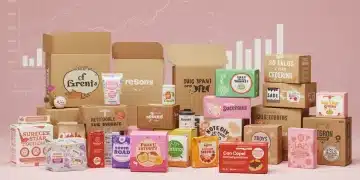 Diverse subscription boxes with growth charts, illustrating market trends