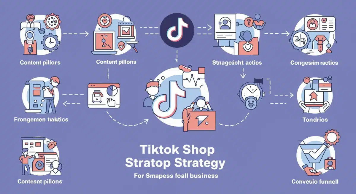 Infographic showing TikTok Shop strategy components for small businesses.